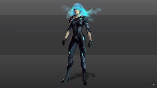 Futuristic woman blue hair hairdo - character art free wallpaper