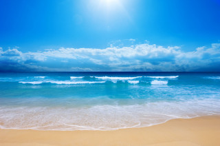 Beach waves bright blue sky - cloud above free wallpaper