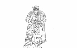 Man robe hat rock sword - lineart free wallpaper for desktop