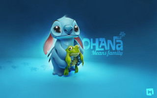 Cartoon frog ohana blue background - a cartoon character holding free wallpaper for desktop