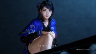 Woman blue kimono piano dark - a piano keyboard free wallpaper