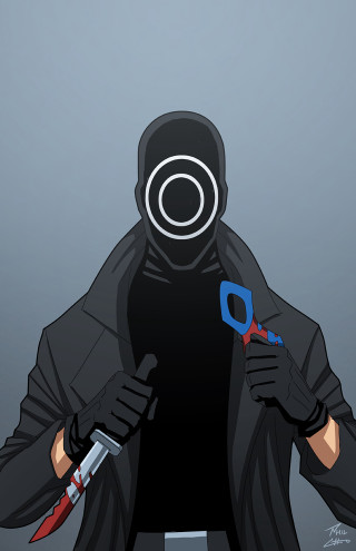 Man black hooded jacket scissors - jacket holding free wallpaper