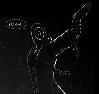 Man holding gun blam thought - a thought bubble above free wallpaper for tablet