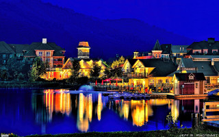 Lake houses night lights water - house free wallpaper for desktop