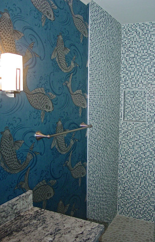 Blue fishwallpaper bathroom artsdeco honeycomb - free rain wallpaper for mobile