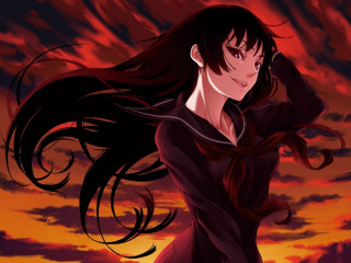 Woman long hair sunset clouds - a sunset free wallpaper