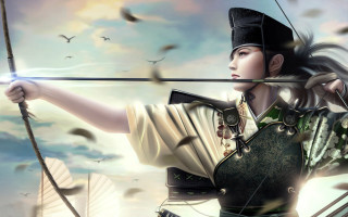 Woman costume bow arrow flying - chen chun free wallpaper