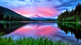 Mountain pink sky lake grass 6 - bob ross free wallpaper