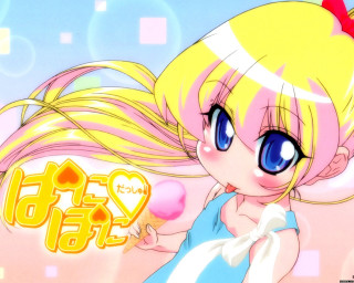 Cartoon girl blonde blueeyes pinkheart - front of her free wallpaper