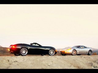 Two cars parked road mountain - two car free wallpaper