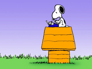 Cartoon dog sitting wooden box - charles schulz free wallpaper