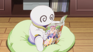 Cartoon character beanbag reading smiling - dan content free wallpaper for desktop