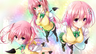 Three pink haired anime girls 2 - a picture together in front free wallpaper