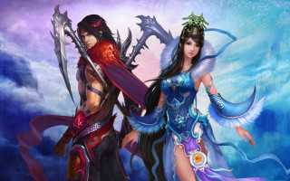 Fantasy women blue sky clouds - free fantasy wallpaper