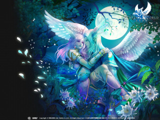 Woman hugging man wings full - rossdraw global illumination free wallpaper