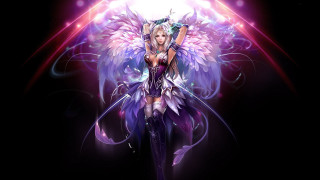 Angel wings purple sword fantasy - shining behind her free wallpaper