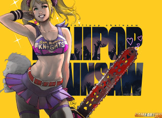 Cartoon character chainsaw yellow background - splash art free wallpaper for desktop