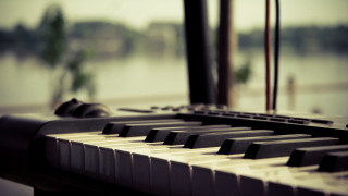 Piano keyboard window lake trees - a piano keyboard free wallpaper