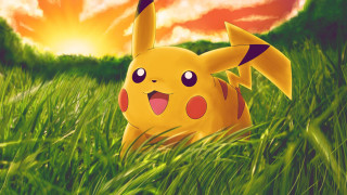 Pikachu grass sunset red sky - a pikachu free wallpaper