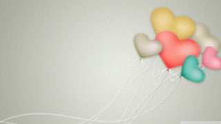 Heart shaped balloons floating white - a string free wallpaper for desktop