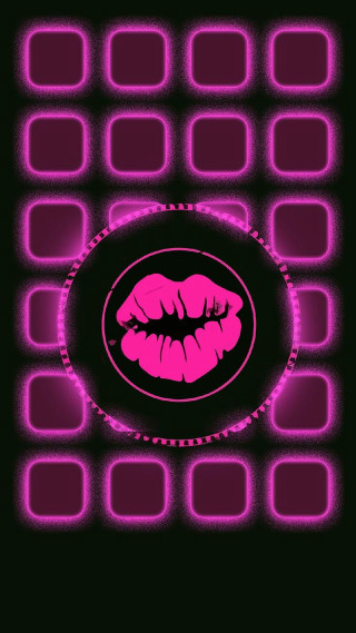 Pink lipstick black background squares - free neon wallpaper for mobile