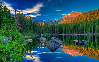 Mountain lake trees rocks blue - a mountain lake free wallpaper