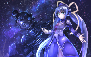 Girl purple dress robot space - cybernetic free wallpaper