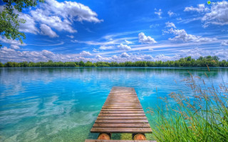 Wooden dock lake forest hillside - a wooden dock free wallpaper