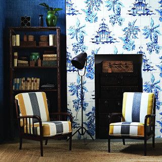 Blue white wallpaper two chairs - free vintage wallpaper for tablet