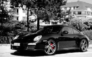 Porsche gtr black white parking - high contrast free wallpaper