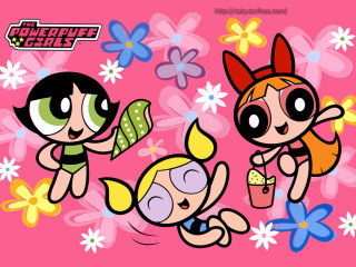 Cartoon girls flower pink background - a cartoon free wallpaper for desktop