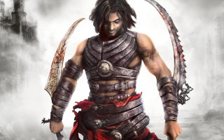 Man armor two swords demon - his hand and a demon in the background free wallpaper