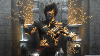 Man throne sword fire mouth - bastien l. deharme free wallpaper