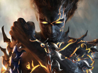 Man sword demon face flames - a sword and a demon face free wallpaper