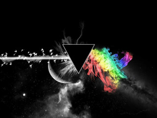 Triangle rainbow birds flying sky - psychedelic free wallpaper for desktop