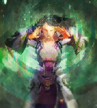 Woman hat green background geometric - magic free wallpaper for tablet