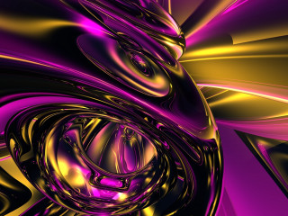 Purple gold abstract raytraced fractals - a black center free wallpaper