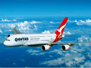 Qantas airplane flying sky clouds - the tail free wallpaper
