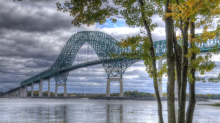 Bridge water cloudy sky trees - hdr free wallpaper