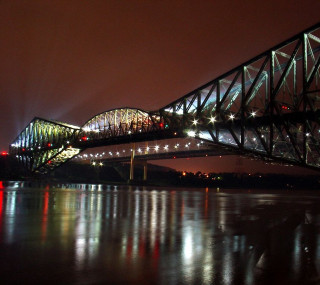 Lit bridge night red light - christo free wallpaper for tablet