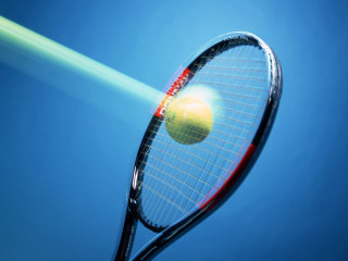 Tennis racket hitting ball blue - a tennis ball free wallpaper