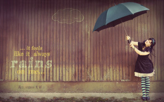 Woman umbrella graffiti wall writing 2 - fall free wallpaper