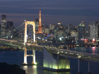 Bridge water city night lights 12 - japan aya goda free wallpaper