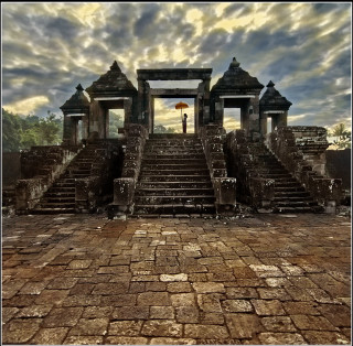 Stone stairway clocktower cloudy sky - david martin free wallpaper for tablet