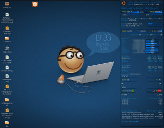 Cartoon character laptop blue background - a thought bubble above free wallpaper