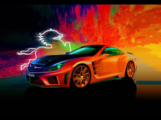 Car colorful background neon sky - panfuturism free wallpaper for desktop