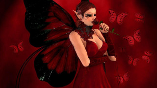Woman red dress rose butterfly - her back free wallpaper for desktop
