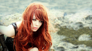 Red hair gothic portrait beach - shown free wallpaper