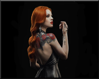 Woman red hair tattoos back - tattoo free wallpaper