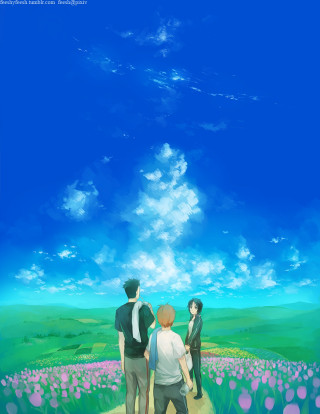 Couple people field flowers blue - under free wallpaper for mobile